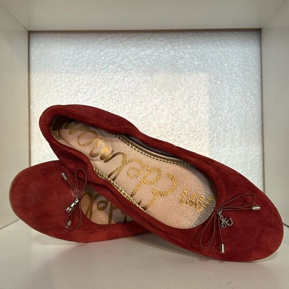 Sam Edelman Felicia Leather Suede Bow Round Toe Burnt Orange Ballet Flat Shoes - Picture 8 of 14